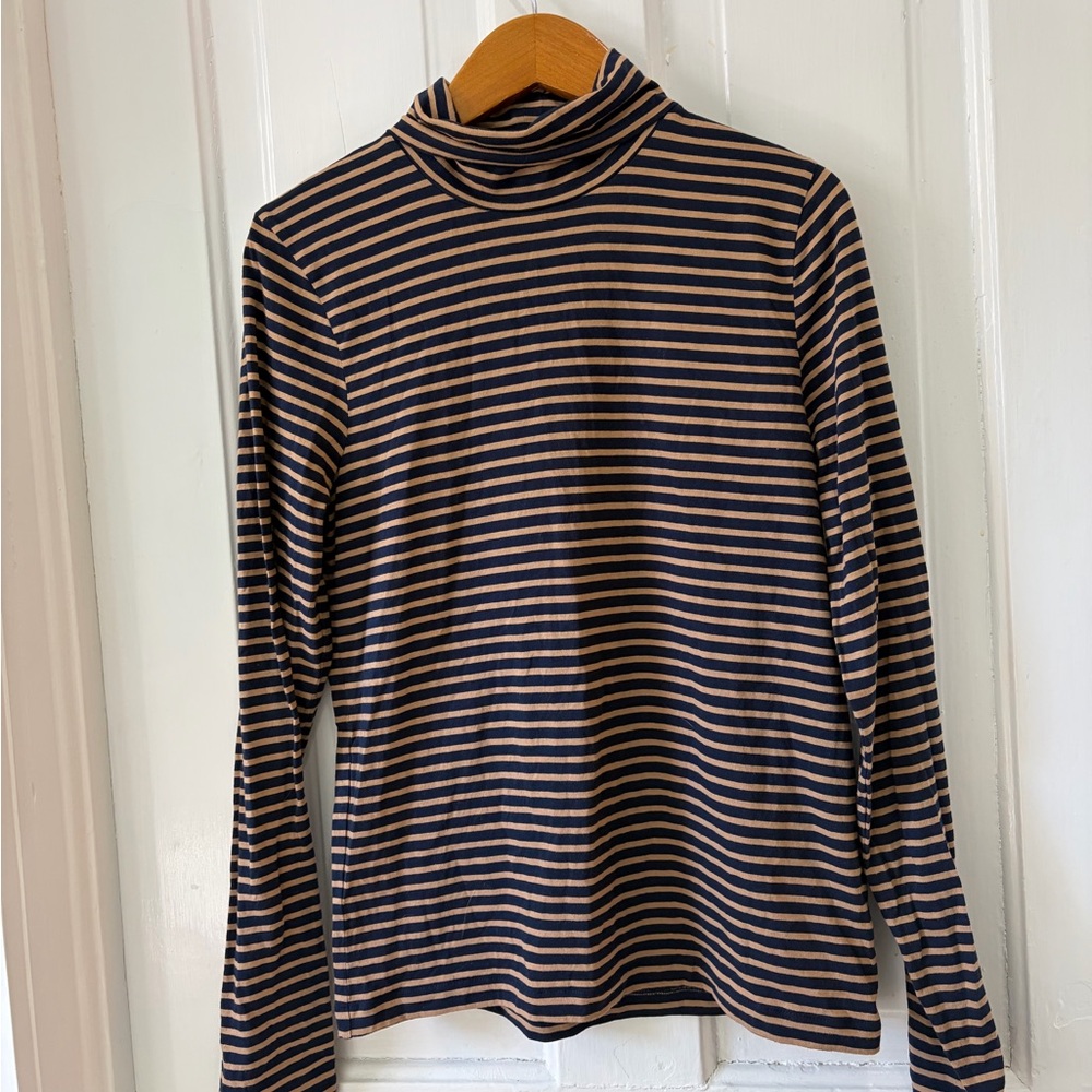 J Crew Tan and Blue Turtleneck Sweater